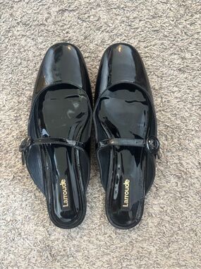 Larroude Black Patent Mary Jane Mules